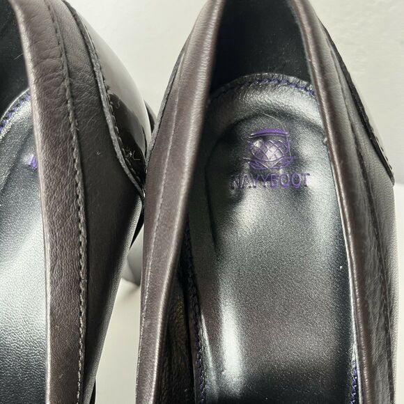 NavyBoot Dark Brown Italian Leather Chunky Heel Loafer Pumps size 37 (6.5) - Picture 2 of 8